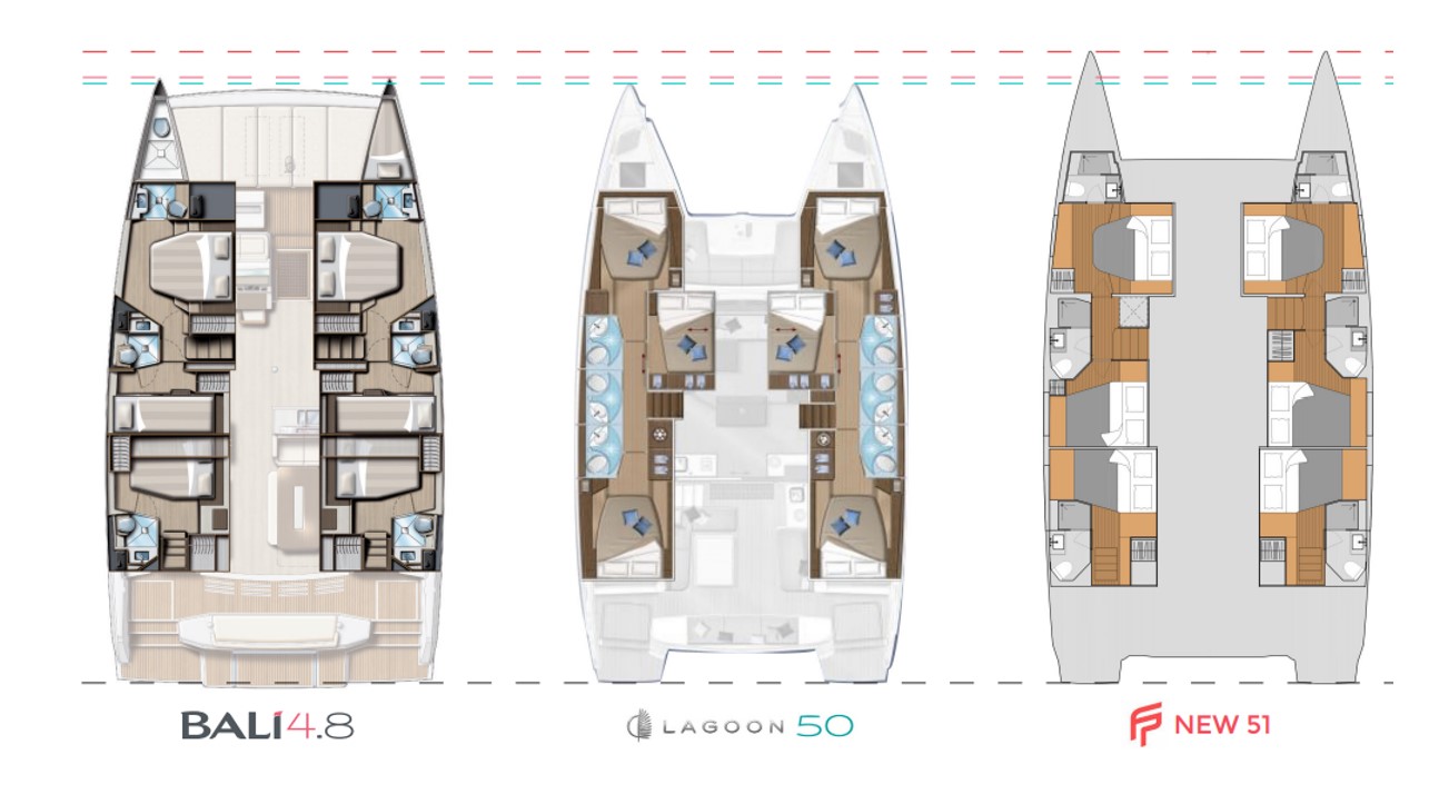 Bali 4.8 floor plan comparison with other yachts in the same class